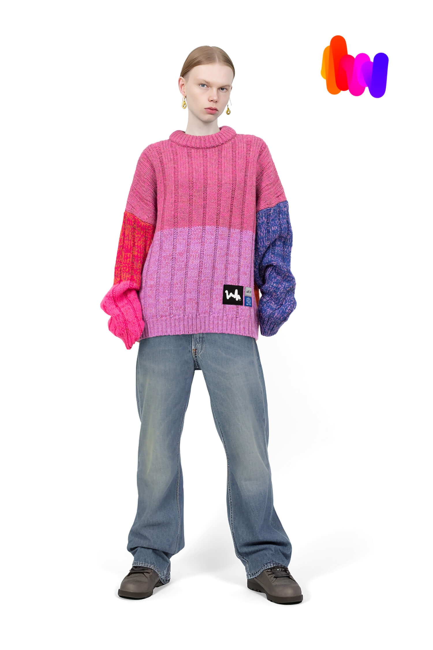 ODDS generative sweater based on Squiggle #7282 Bold on a female model