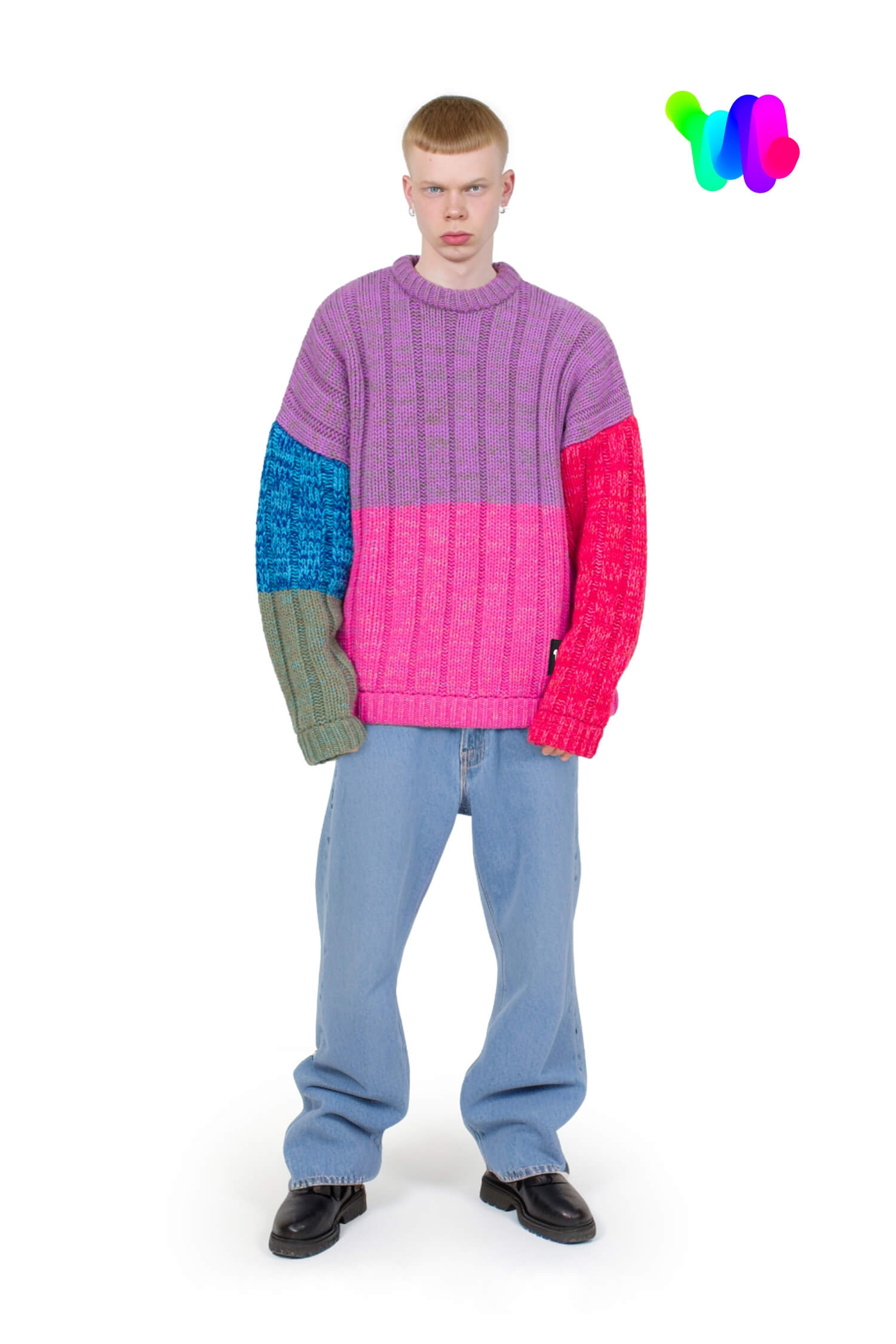 ODDS generative sweater based on Squiggle #9260 Bold on a male model