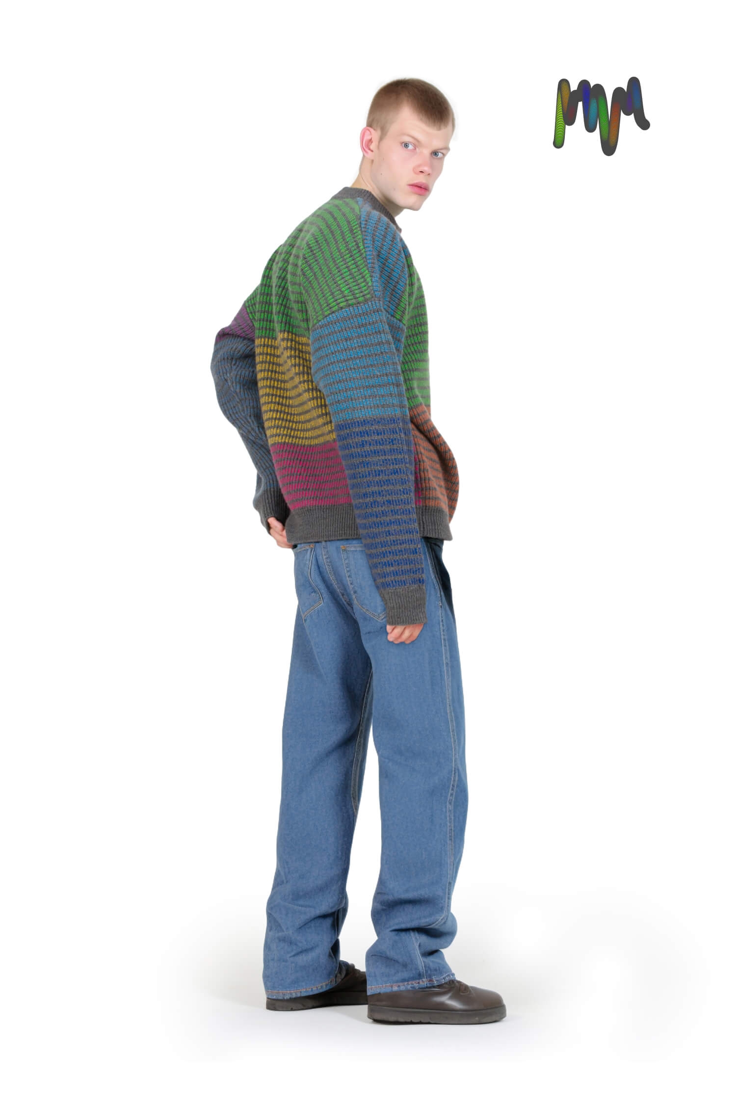 ODDS generative sweater based on Squiggle #5686 Ribbed on a male model